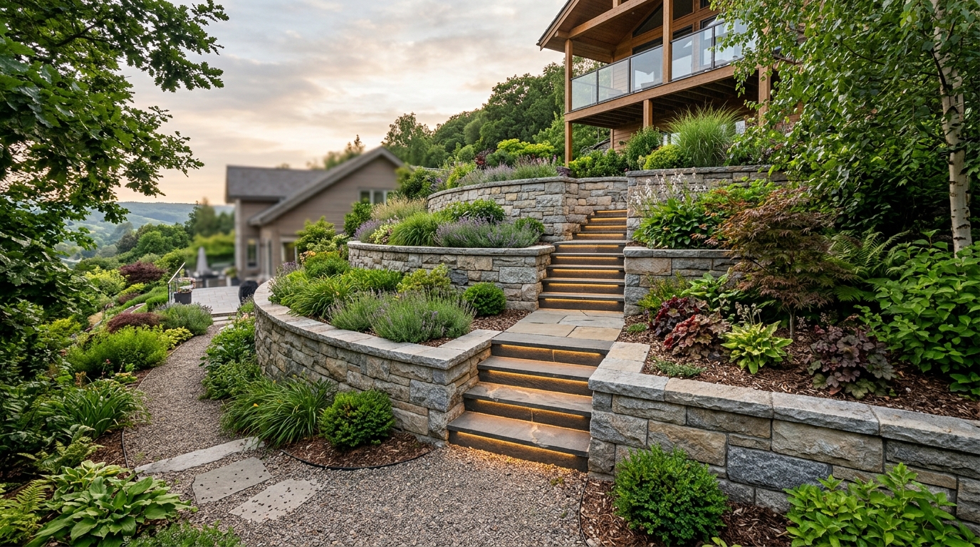 Tiered Retaining Walls and Armor Stone